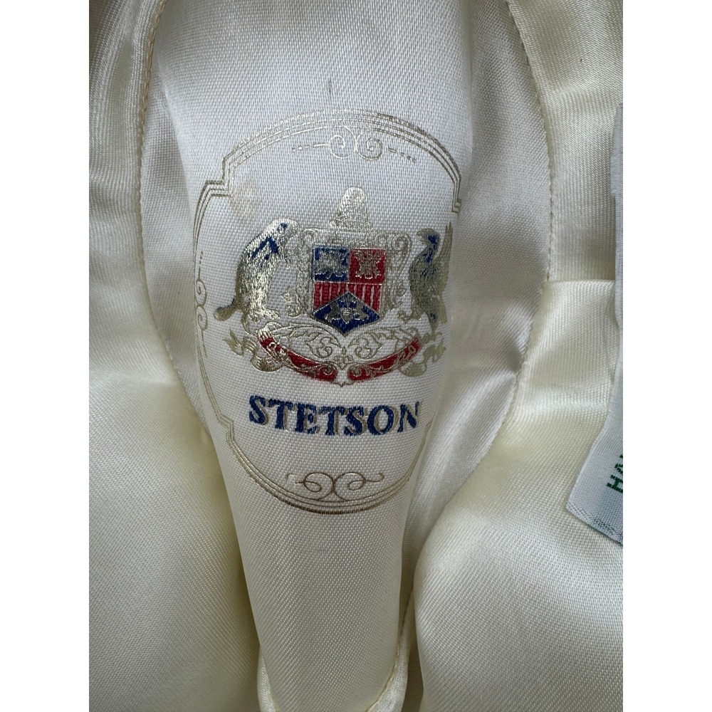 Stetson Harris Tweed Hat Handwoven Scotland Virgin Wool Feather Hustler Beige - Picture 7 of 8